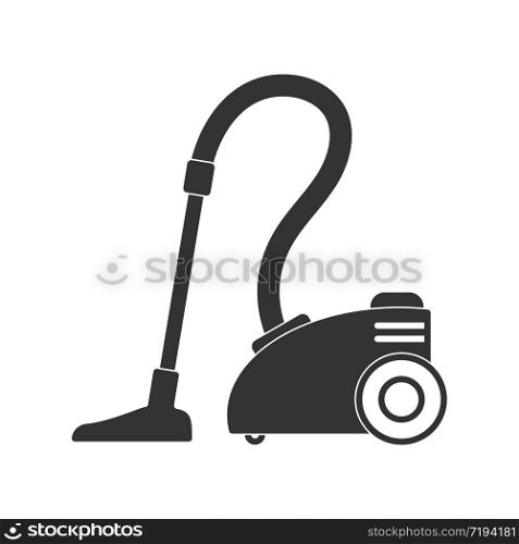 Vacuum cleaner icon, filled silhouette, isolated on white background, flat modern design. Stock illustration