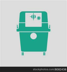 Vacuum cleaner icon. Gray background with green. Vector illustration.