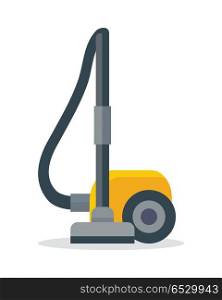 Vacuum Cleaner Icon Isolated on White. Vacuum cleaner icon isolated on white. Electrical vacuum cleaner hoover. Equipment for house cleaning tool device. Domestic cleaning machine symbol sign in flat style. Vacuum sweeper. Vector