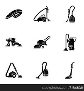 Vacuum cleaner icon set. Simple set of 9 vacuum cleaner vector icons for web design isolated on white background. Vacuum cleaner icon set, simple style