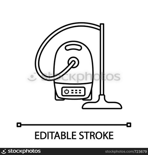 Vacuum cleaner linear icon. Wet and dry vacuum. Thin line illustration. Household appliance. Contour symbol. Vector isolated outline drawing. Editable stroke. Vacuum cleaner linear icon