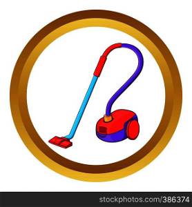 Vacuum cleaner vector icon in golden circle, cartoon style isolated on white background. Vacuum cleaner vector icon
