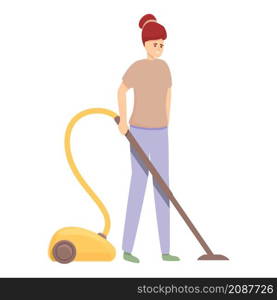 Vacuum cleaner work icon cartoon vector. Mom housewife. Home vacuum cleaner. Vacuum cleaner work icon cartoon vector. Mom housewife