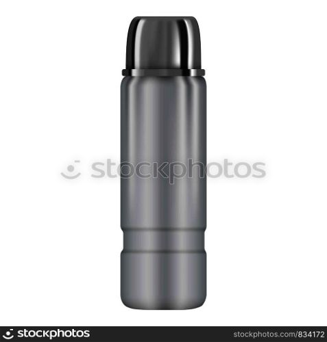 Vacuum thermo flask mockup. Realistic illustration of vacuum thermo flask vector mockup for web design isolated on white background. Vacuum thermo flask mockup, realistic style