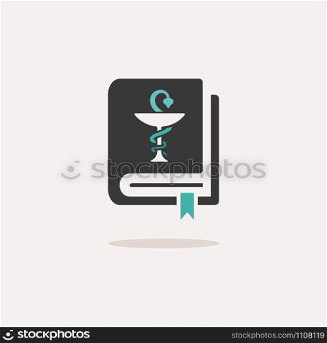 Vademecum. Icon with shadow on a beige background. Medicine flat vector illustration