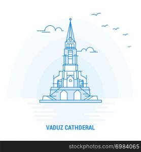VADUZ CATHDERAL Blue Landmark. Creative background and Poster Template