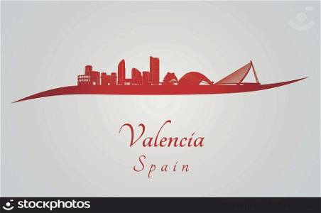 Valencia skyline in red and gray background in editable vector file
