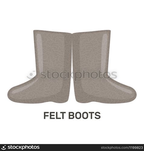 Valenki icon in flat style isolated on white background. Russian traditional felt boots. Vector illustration.. Valenki vector icon in flat style isolated on white background.