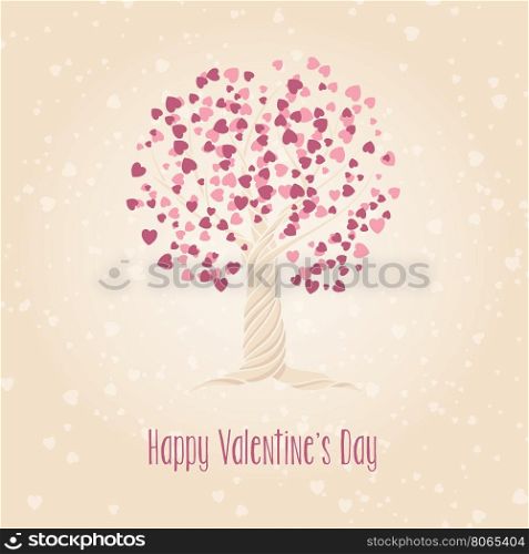 Valentine&#39;s day card with tree and hearts. Vector illustration.