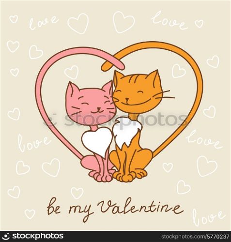 Valentine&#39;s day love postcard with hand drawn cats.