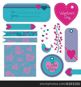 Valentine&#39;s Day set of design elements. Vector illustration.