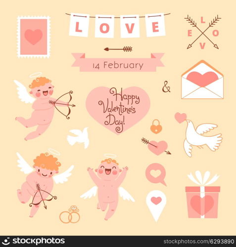 Valentine&#39;s Day set of elements for design. Vector illustration.