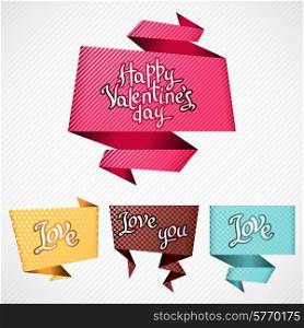 Valentine&#39;s Day vector background. Origami speech bubble.