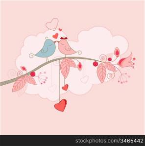 Valentine&acute;s Day greeting card with kissing birds