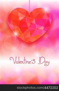 Valentine&amp;#39;s Day card with precious heart on light effect background. Vector illustration.