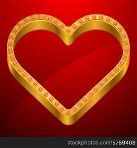 Valentine background with gold heart and jewels.