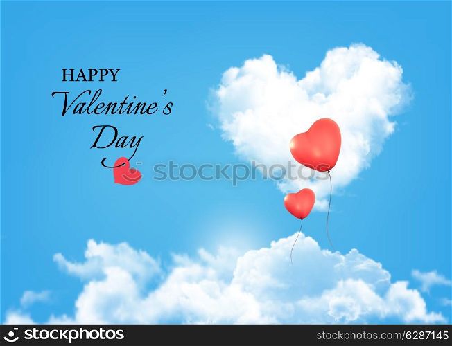 Valentine background with heart clouds and balloons. Vector.