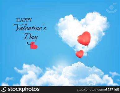 Valentine background with heart clouds and balloons. Vector.
