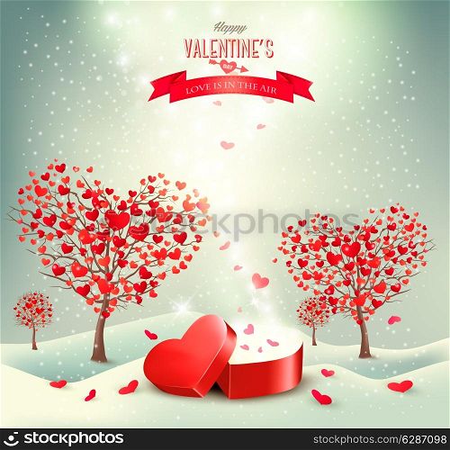 Valentine background with heart shaped trees. Vector.
