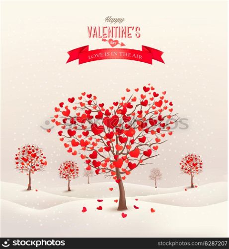 Valentine background with heart shaped trees. Vector.
