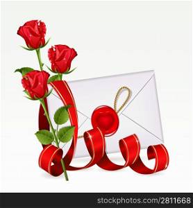 Valentine background with letter and red roses