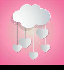 Valentine background with paper hearts and cloud