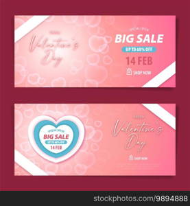 Valentine big sale gift voucher and coupon design template with transparent bubble heart background