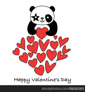 Valentine card with cute panda and hearts. Love concept. Illustration on a white background.. Valentine card with cute panda and hearts. Love concept. Illustration on a white background