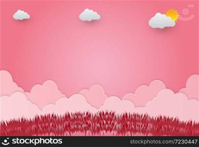 Valentine card With on a pink background.paper art.vector illustration