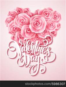 Valentine card with rose heart and calligraphic lettering. Vector illustration. Valentine card with rose heart and calligraphic lettering. Vector illustration EPS10