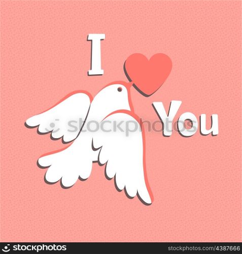 Valentine card with white dove and heart.. Valentine card with white dove and heart. Vector illustration.