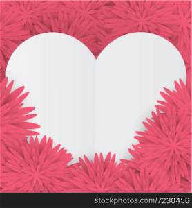 Valentine card with white heart on a pink floral background