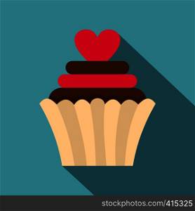 Valentine cupcake icon. Flat illustration of Valentine cupcake vector icon for web on baby blue background. Valentine cupcake icon, flat style