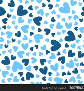 Valentine Day abstract seamless pattern - cartoon blue hearts on white, rhythmic geometric shapes, vector romantic background, endless texture for wrapping, textile, scrapbook. Valentine Day seamless pattern