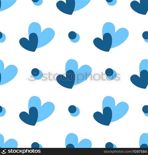 Valentine Day abstract seamless pattern - cartoon blue hearts on white, rhythmic geometric shapes, vector romantic background, endless texture for wrapping, textile, scrapbook. Cute cartoon valentines day