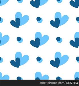 Valentine Day abstract seamless pattern - cartoon blue hearts on white, rhythmic geometric shapes, vector romantic background, endless texture for wrapping, textile, scrapbook. Cute cartoon valentines day