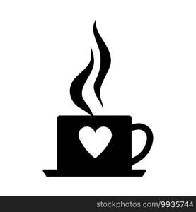 Valentine Day Coffee Icon. Black Glyph Design. Vector Illustration.