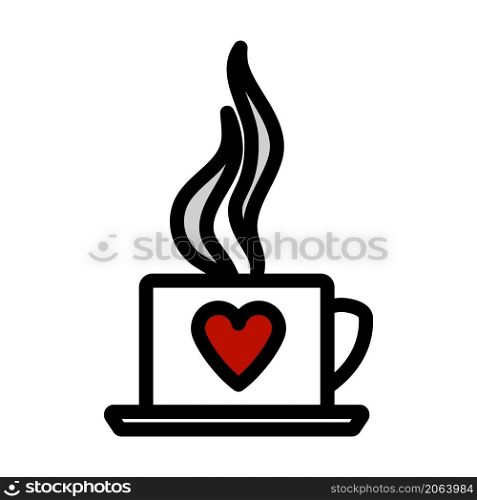 Valentine Day Coffee Icon. Editable Bold Outline With Color Fill Design. Vector Illustration.