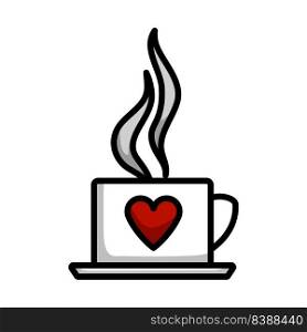 Valentine Day Coffee Icon. Editable Bold Outline With Color Fill Design. Vector Illustration.