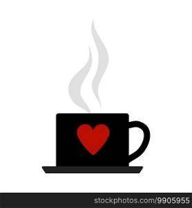 Valentine Day Coffee Icon. Flat Color Design. Vector Illustration.