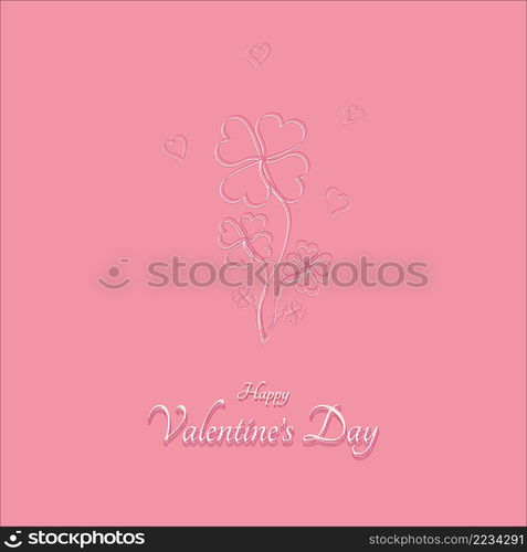 Valentine day concept, flower outline heart shape, abstract love pink background, holiday greeting card, vector illustration