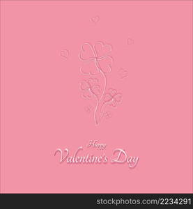 Valentine day concept, flower outline heart shape, abstract love pink background, holiday greeting card, vector illustration