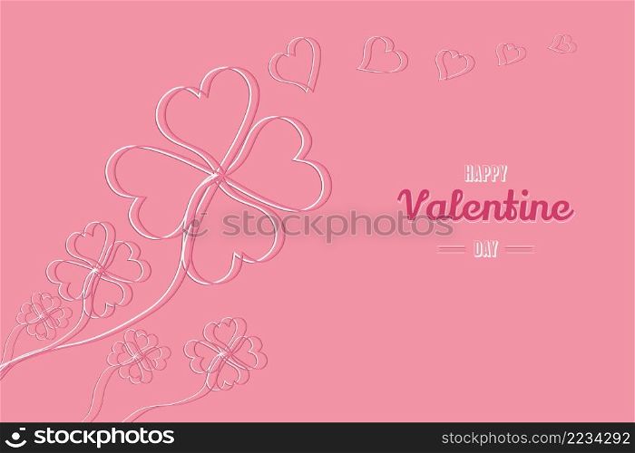 Valentine day concept, flower outline heart shape, abstract love pink background, holiday greeting card, vector illustration