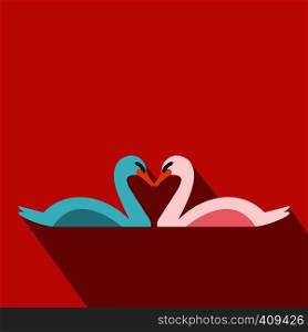 Valentine Day couple of swans flat icon. Modern flat icon with long shadow . Couple of swans flat icon