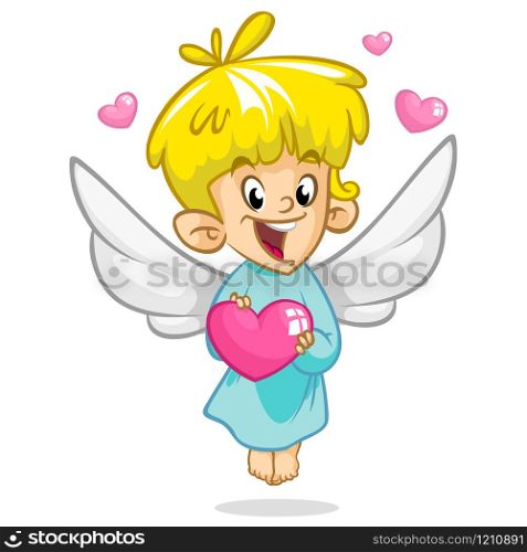 Valentine Day cupid angel cartoon style vector illustration. Amur cupid kid playing isolated on white background
