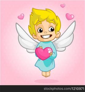 Valentine Day cupid angel cartoon style vector illustration. Amur cupid kid playing isolated on white background