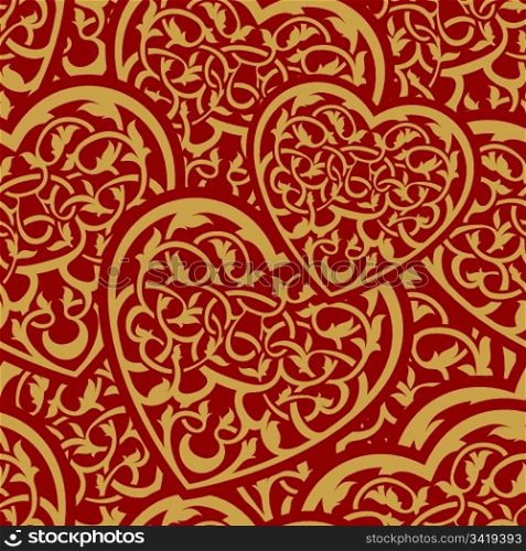 Valentine day gold seamless wallpaper pattern with heart
