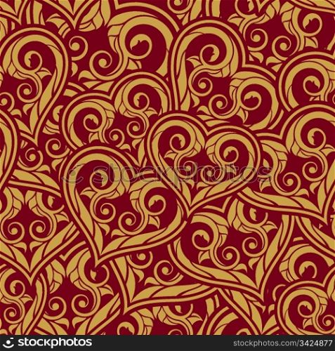 Valentine day gold seamless wallpaper pattern with heart