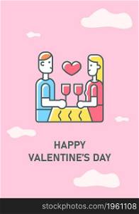 Valentine day greeting card with color icon element. Romantic relationships. Postcard vector design. Decorative flyer with creative illustration. Notecard with congratulatory message. Valentine day greeting card with color icon element
