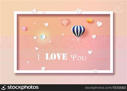 Valentine day happy love background with Heart and Balloons Shaped, Vector illustration for Wallpaper, flyers, invitation, card, posters, brochure, banner. paper cut, origami style for business print.
